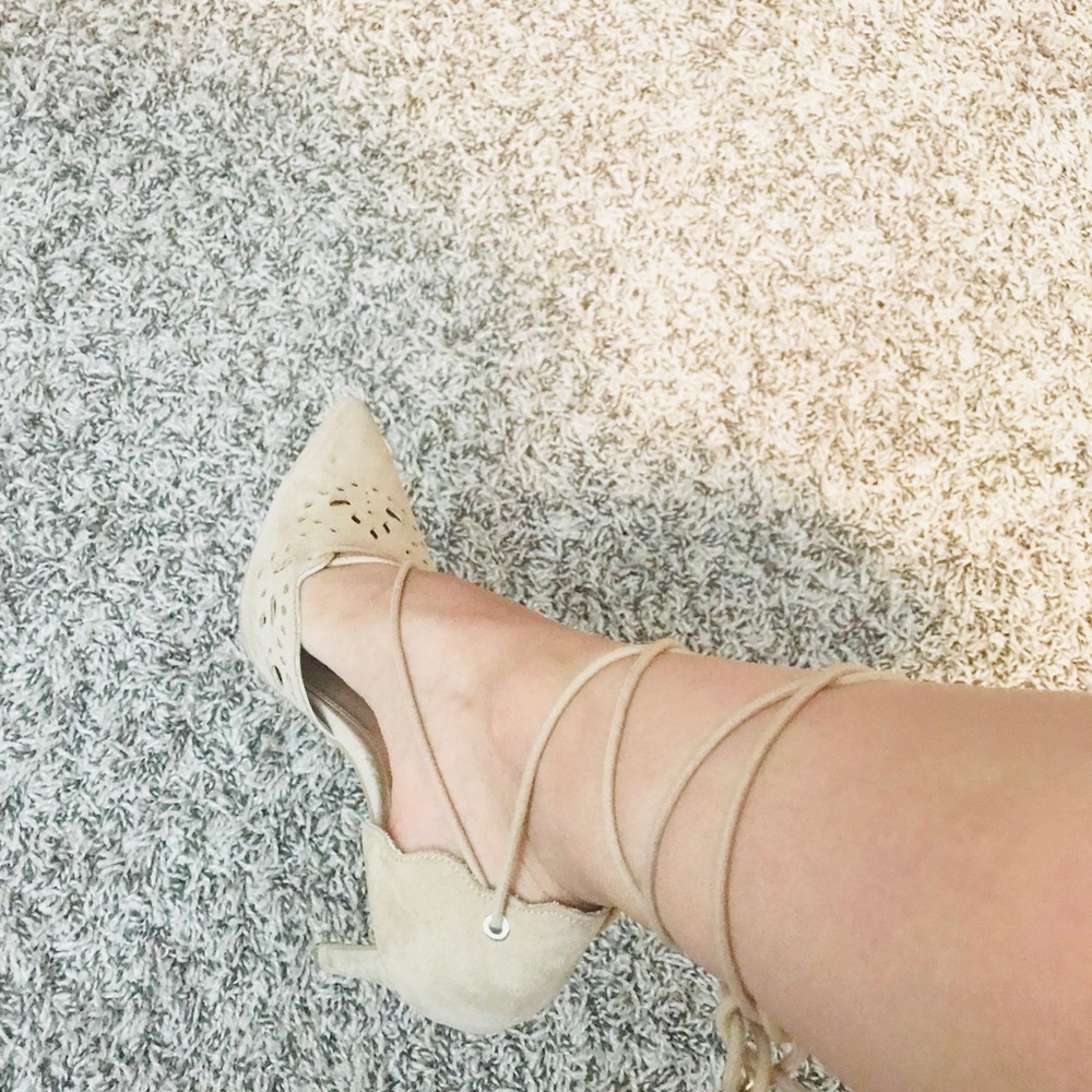 Lace up beige heels